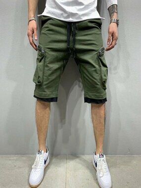 Men Casual Zipper Pocket Shorts Sport Joggers Pants Summer Gym Workout